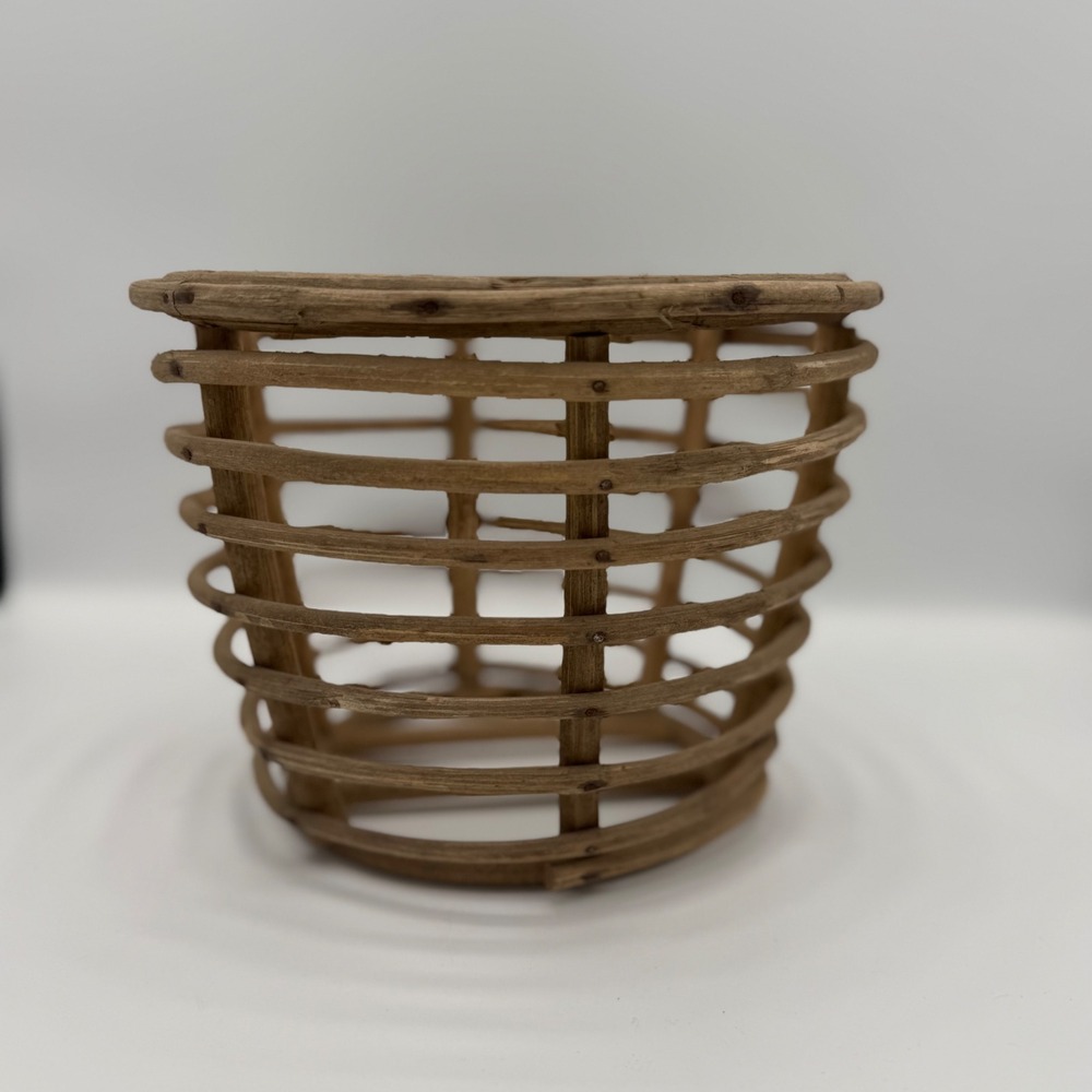 Unbranded Rattan Slatted Basket Unisex Medium Brown Rustic Boho Storage Decor